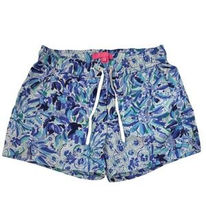 LILLY PULITZER Luxletic Run Around Shorts Women XXS Blue Floral Workout‎ Running